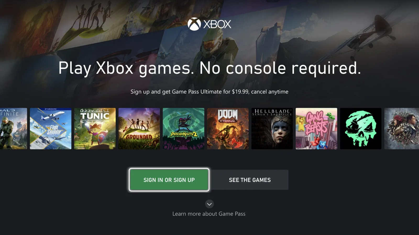 Experiment: landing variant surfacing Game Pass pricing and a $1 trial.