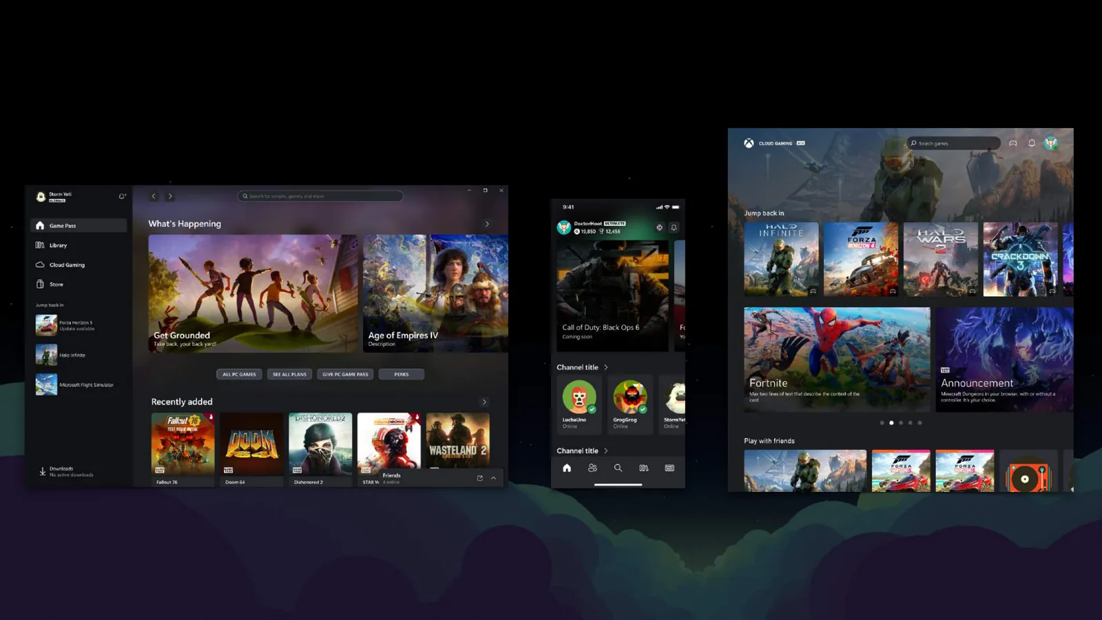 The same Xbox system on desktop, mobile, and web.